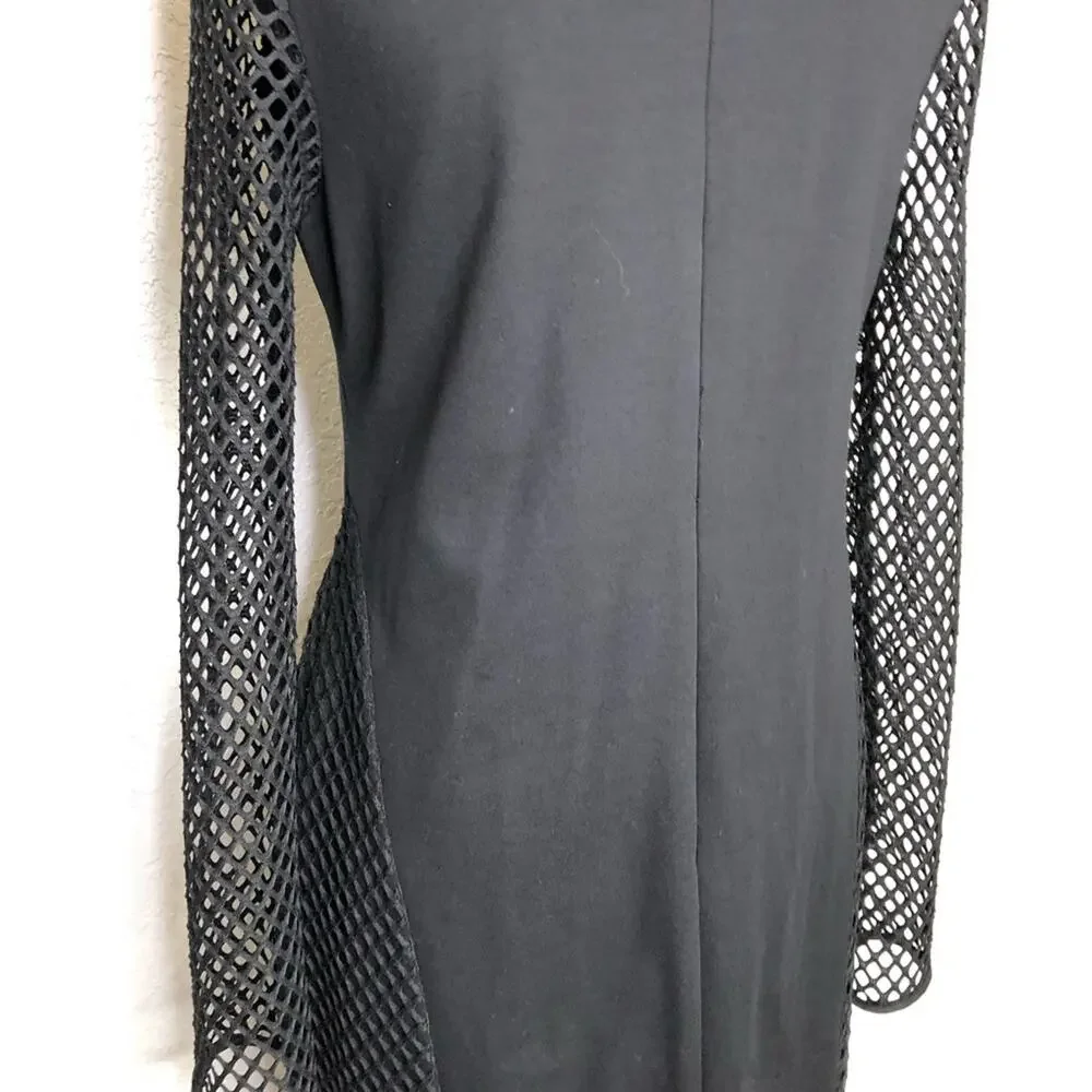 Betsey Johnson black long mesh sleeve sheath dress size 12